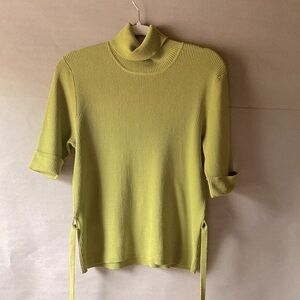 City Silk Lime Green Ribbed Turtleneck Sweater. Silk blend. Size L